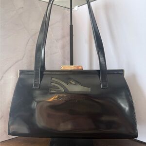 Salvatore Ferragamo Glossy Black Shoulder Bag